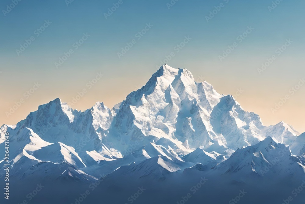 Mountain range with snow-capped peaks and a clear blue sky