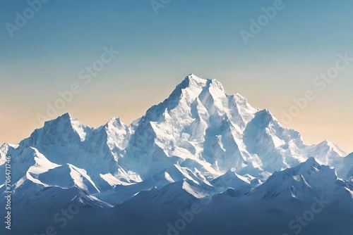 Mountain range with snow-capped peaks and a clear blue sky