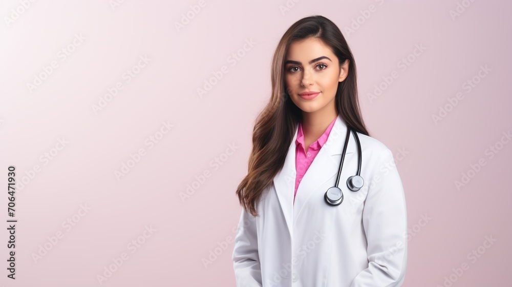 Young woman Pediatrician standing over isolated background Young woman Pediatrician standing over isolated background