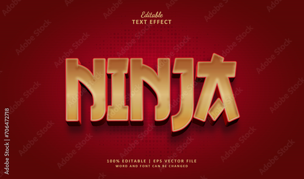 Ninja Editable Text Effect Style 3D Gold Asian Theme