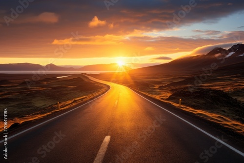 empty asphalt road at sunset road trip adventure © krissikunterbunt