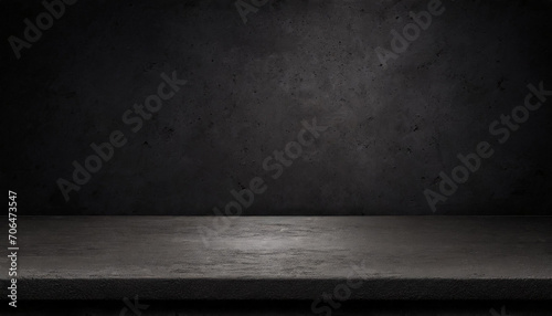 A minimalist dark concrete stage with a textured concrete backdrop, showcasing a grunge aesthetic. ideal for product displays, presentations, or digital backgrounds. photo