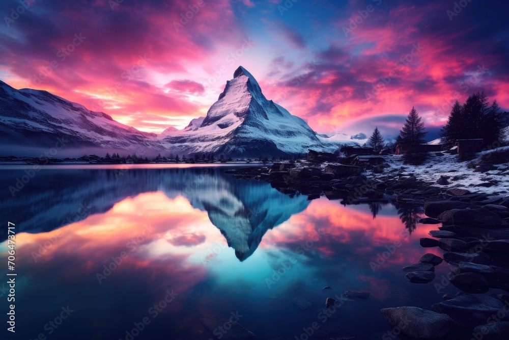 beautiful mountain nature landscape by lake at sunset beautiful mountain nature landscape by lake at sunset