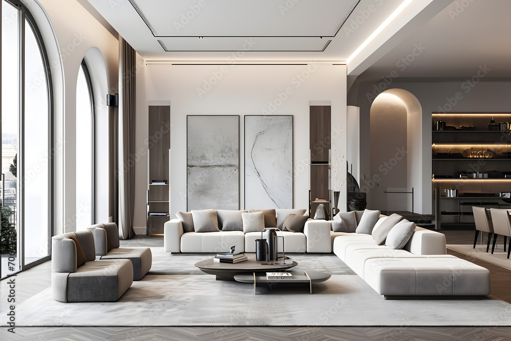 Fototapeta premium Modern Living Room with Large Windows