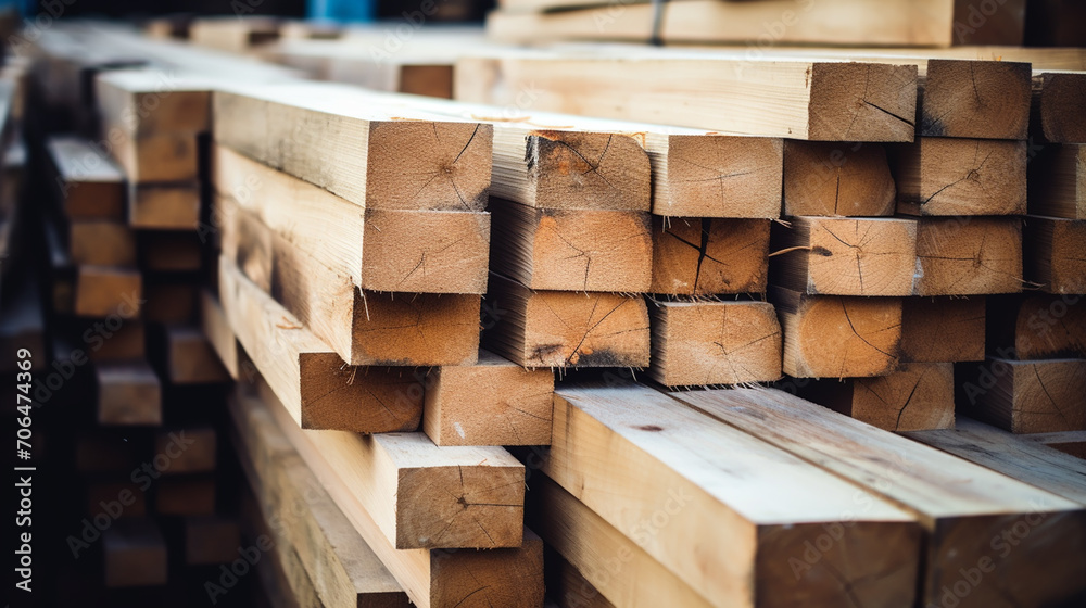 Sawmill. Wooden planks at a sawmill or in a carpentry workshop. Sawing and drying of wood. Woodworking industry Sawmill. Wooden planks at a sawmill or in a carpentry workshop. Sawing and drying of wood. Woodworking industry
