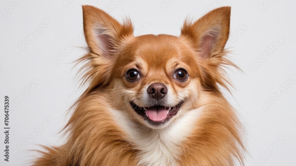 Portrait of red chihuahua dog on grey background
