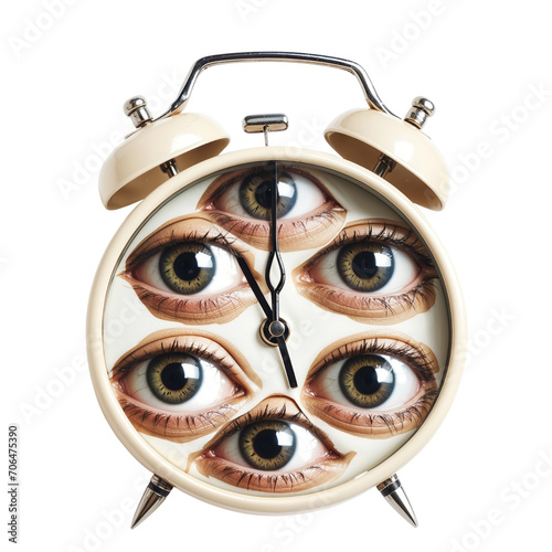 Clock Filled with Eyes, isolated on white background or transparent background. eerie, surreal, halloween element, clipart photo