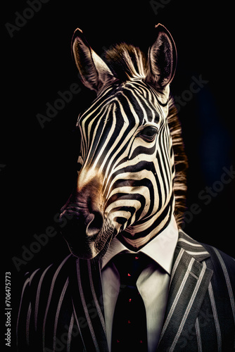 Portrait of a zebra dressed in a formal business suit.