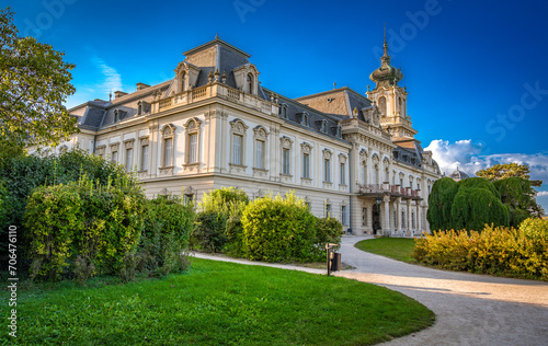  view of The Festetics Palace, Baroque palace located in the Keszthely, Zala, Hungary.