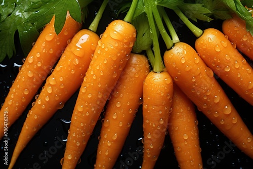 Fresh harvesting carrots on the ground in vegetable garden. Organic vegetables. Healthy vegan food. Gardening concept