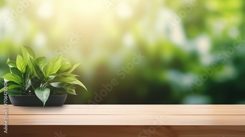 Warm Wood Table with Green Wall Background and Sunlit Window - Inviting Interior Design Concept for Modern Living Spaces