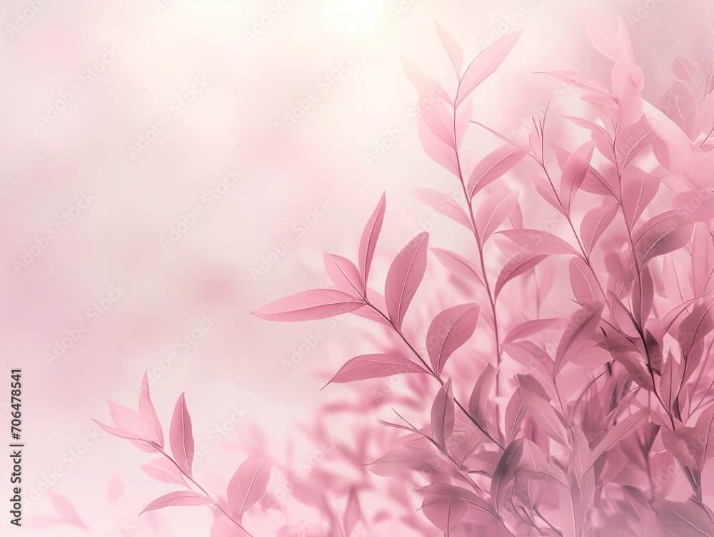 Pastel pink background, subtle natural floral pattern, pink foliage wallpaper 