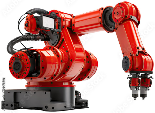 Red Industrial robot arm illustration PNG element cut out transparent isolated on white background ,PNG file ,artwork graphic design.