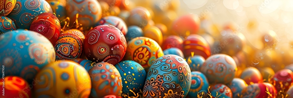 colorful painted easter eggs are shown in groupings
