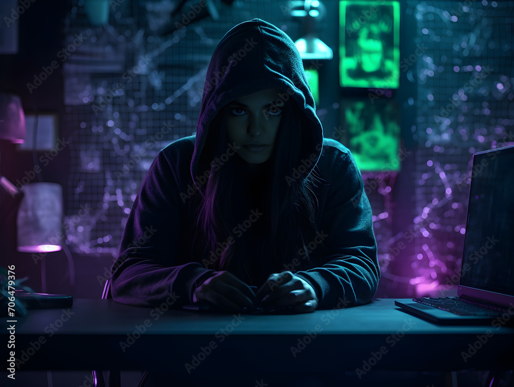 Hacker Girl Cyber Criminal AI Artwork