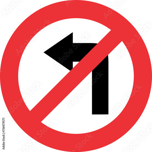 No Turn Left Sign, A road forbidding sign. Road sign left turn is prohibited. Vector image.