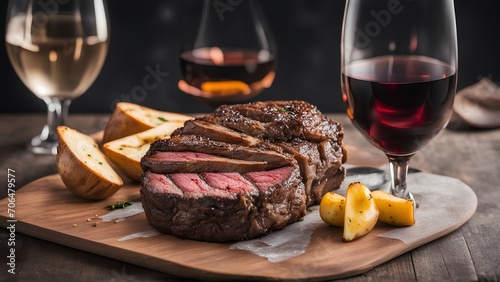 beef steak and wine