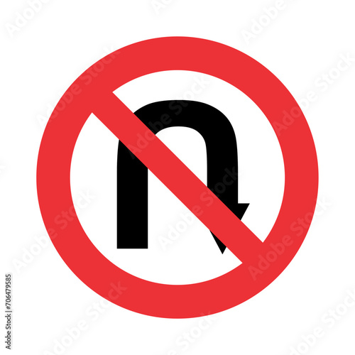 Label No u-turn, No U-turn road sign isolate on white background