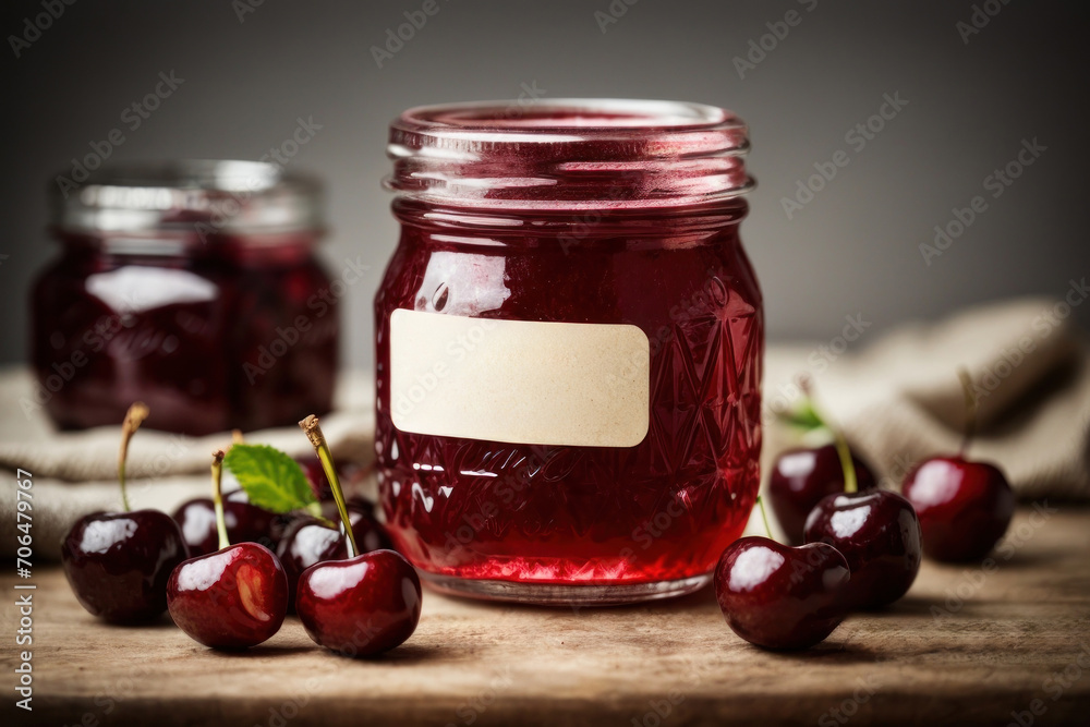 Cherry Jam Jar isolated on white background. Generative AI Cherry Jam Jar isolated on white background. Generative AI