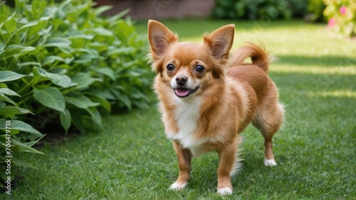 Red chihuahua dog in the garden