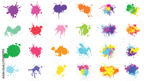 Color paint splatter. Spray paint blot element. Colorful ink stains mess.Colorful paint splatters.  Watercolor spots in raw and paint splashes collection,Illustration drop splatter paint.