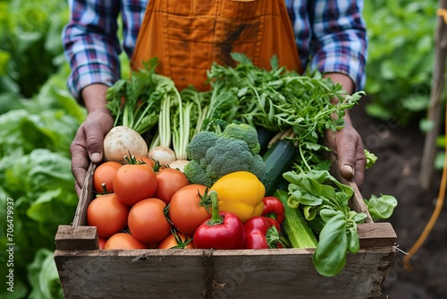 Farmer holding a box with a...