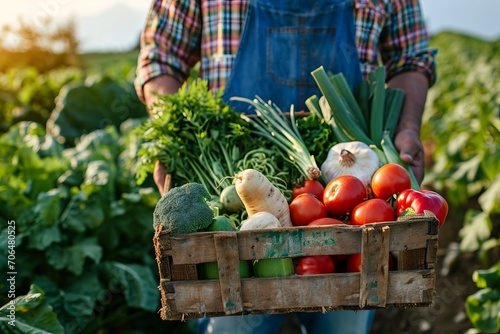 Farmer holding a box with a...