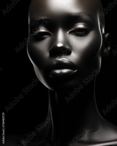 black and white portrait of a beautiful young African model  © c_ART_oons