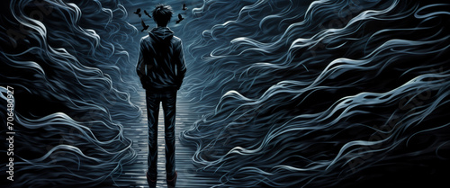 Teen in the dark. Fear and hope. Mental illness, depression, anxiety