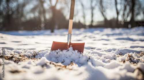 snow shovel in the snow 