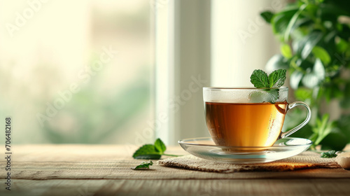 Fresh Mint Tea in a Glass Cup - Excellent for Healthy Lifestyle and Culinary Websites