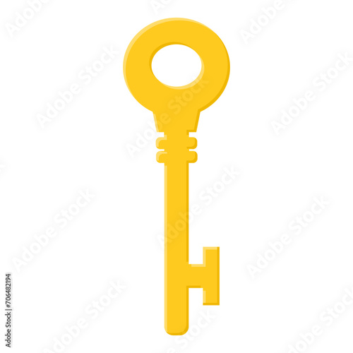 Yellow golden key isolated on white background. Cartoon style. Vector illustration for any design.