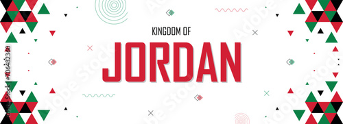 Jordan nation banner abstract background, flag colors combination, suitable for national celebrations and festivals, red and green color geometric pattern design with shapes