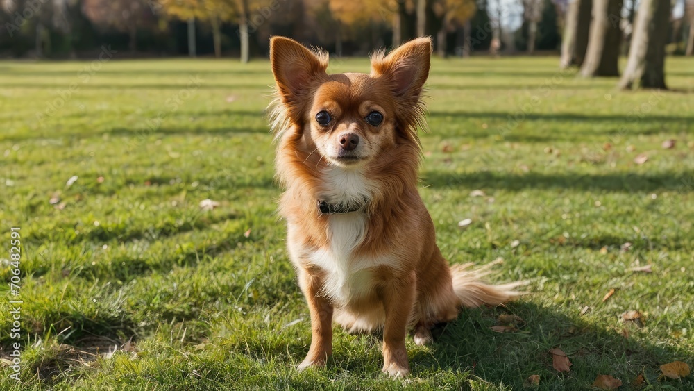Red chihuahua dog in the park