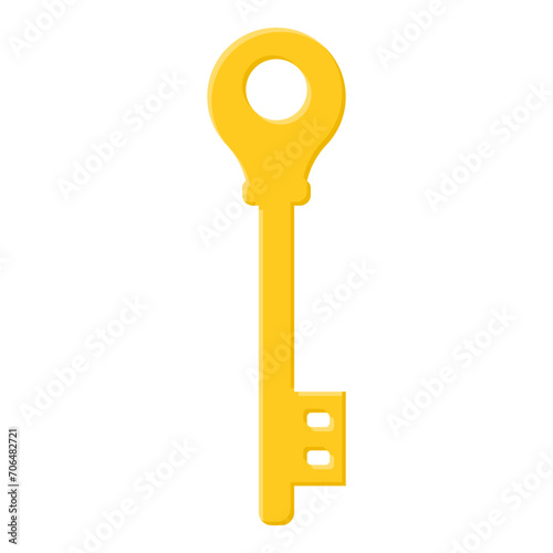 Yellow key isolated on white background. Cartoon style. Vector illustration for any design.