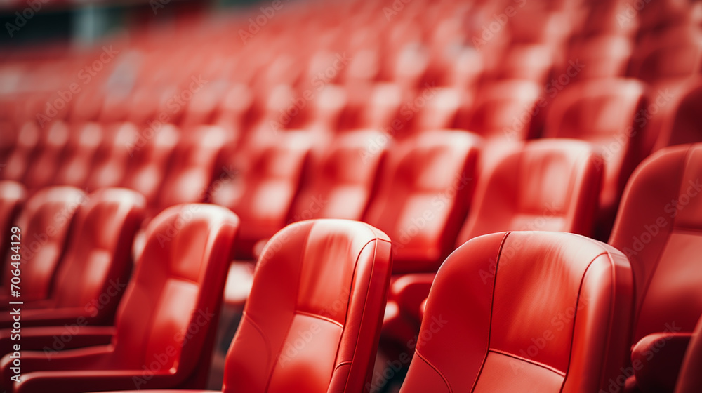 Fototapeta premium Row of empty red seats at stadium