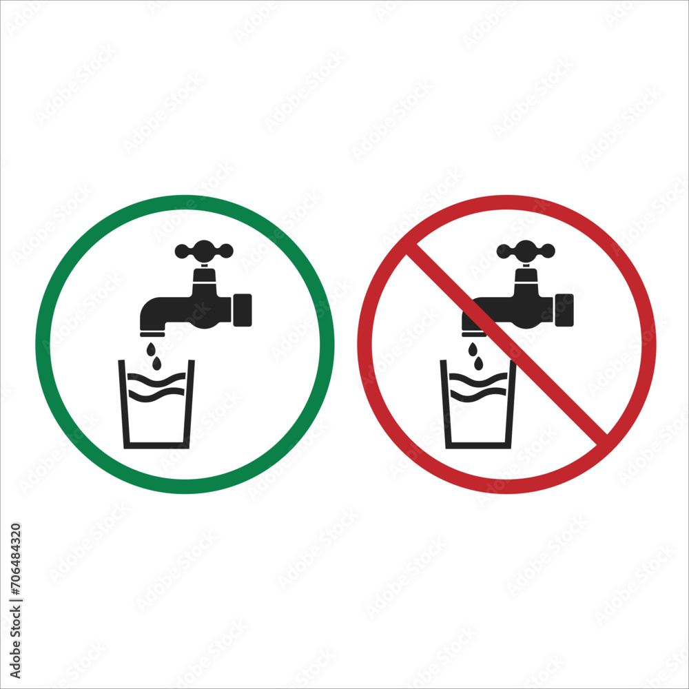 Bundle set of round sign save to drink water and prohibition do not drink liquid Bundle set of round sign save to drink water and prohibition do not drink liquid
