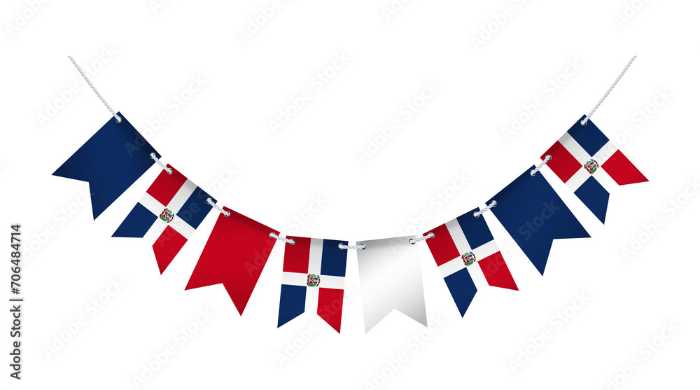 Garland with the flag of Dominican Republic on a white background. - obrazy, fototapety, plakaty 
