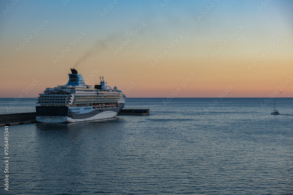 Marella cruiseship cruise ship liner Explorer 2 at terminal in port of Malaga, Spain on sunny day during Mediterranean summer cruising