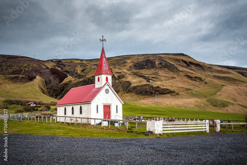 Typical Iceland wooden church in small village. Iceland Scandinavia