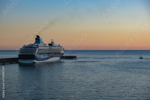 Marella cruiseship cruise ship liner Explorer 2 at terminal in port of Malaga, Spain on sunny day during Mediterranean summer cruising photo