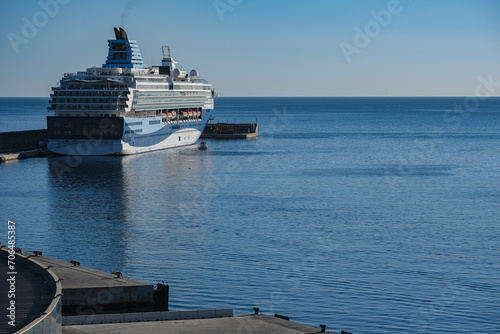 Marella cruiseship cruise ship liner Explorer 2 at terminal in port of Malaga, Spain on sunny day during Mediterranean summer cruising photo