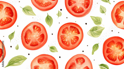 seamless pattern with tomatoes watercolor