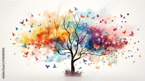 watercolor illustration of tree with musical notes for audio media concepts and designs musical notes. Musical Tree.