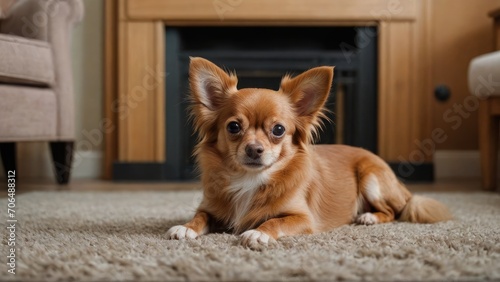 Red chihuahua dog laying on the floor indoor © QuoDesign