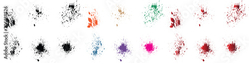 Hand-drawn set of black, red, orange, purple, wheat, green color blood paint splatter vector texture illustration