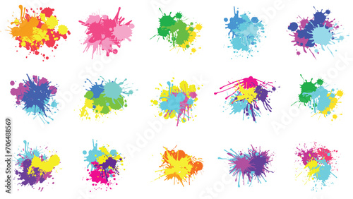 Color paint splatter. Spray paint blot element. Colorful ink stains mess.Colorful paint splatters.  Watercolor spots in raw and paint splashes collection,Illustration drop splatter paint. © Quirk Craft Studio