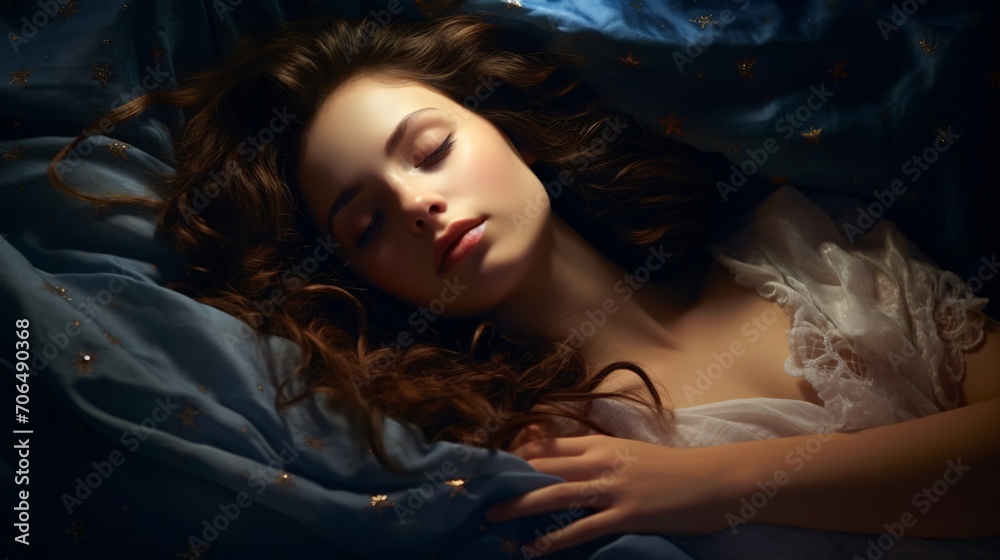 Attractive lady resting in bed during the night. Attractive lady resting in bed during the night.