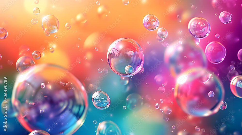 abstract pc desktop wallpaper background with flying bubbles on a colorful background. 
