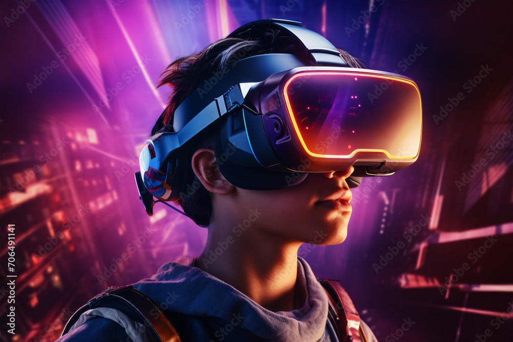 Future tech gaming: Teens have a blast in a cyber virtual game metaverse with VR. Future tech gaming: Teens have a blast in a cyber virtual game metaverse with VR.